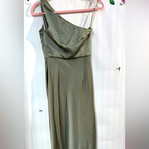 BHLDN Dylan One-Shoulder Satin Side-Slit Gown Sz 0 - Picture 8 of 11